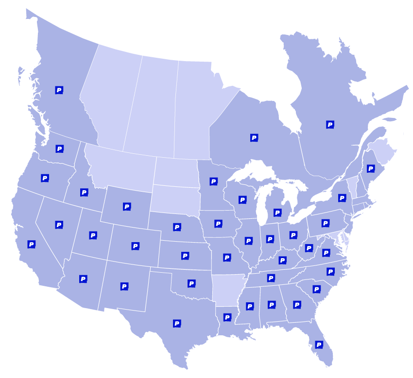 Map of Paper's presence over USA and Canada Map of Paper's presence over USA and Canada